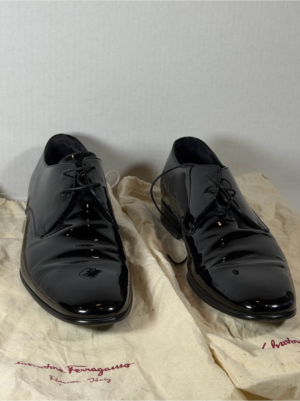Salvatore Ferragamo Men's Black Patent Leather Derbys